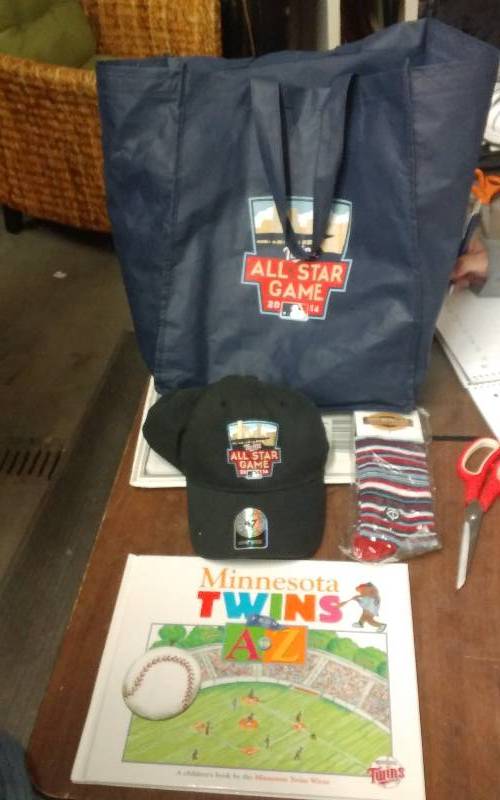 lot 35 image: MN Twins All Star Game Day Bag Cap, Socks, Book