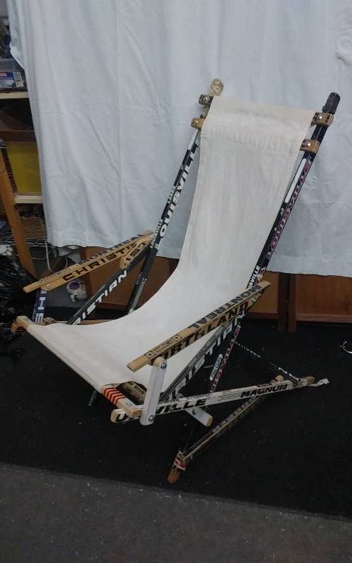 lot 40 image: Unique Hand Crafted Chair Made Of Hockey Sticks (Adult Size)
