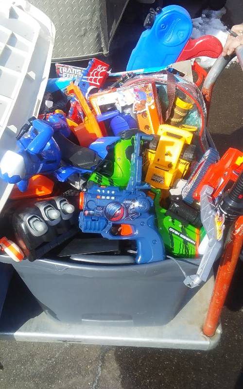 lot 59 image: Tote Bin Full Of Boys Toys (Many Are New) Trucks, Hot Wheels, Tonka & More