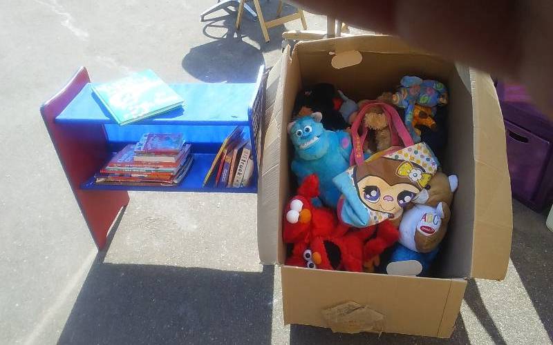 lot 61 image: Lightning McQueen Book Shelf- Kids Books & Box Of Animals