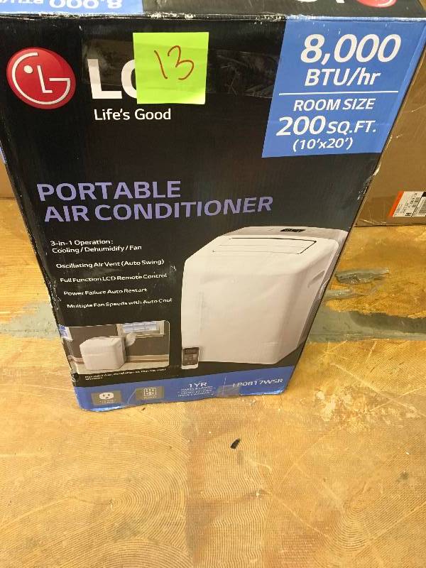 LG Electronics 8,000 BTU Portable Air Conditioner and Dehumidifier Function with LCD Remote open box never used