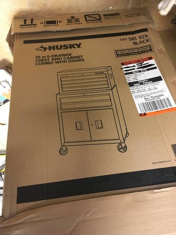 Husky 26 in. 6-Drawer Tool Chest and Rolling Tool Cabinet Set, Black New