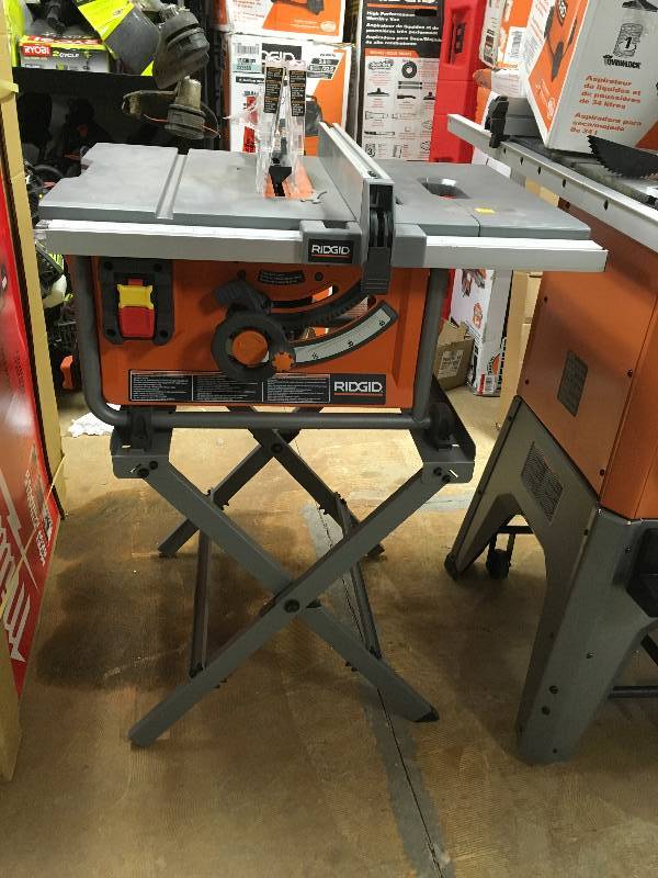 RIDGID 10 in. Compact Table Saw with Folding X-stand in good working conditions