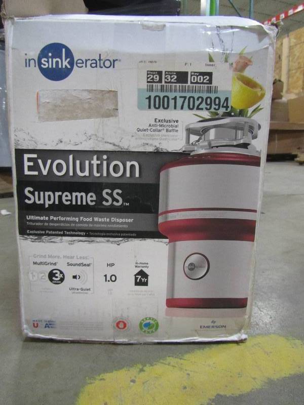 lot 40 image: inSinkErator Evolution Supreme Stainless Steel 1 HP Continuous Feed Garbage Disposal