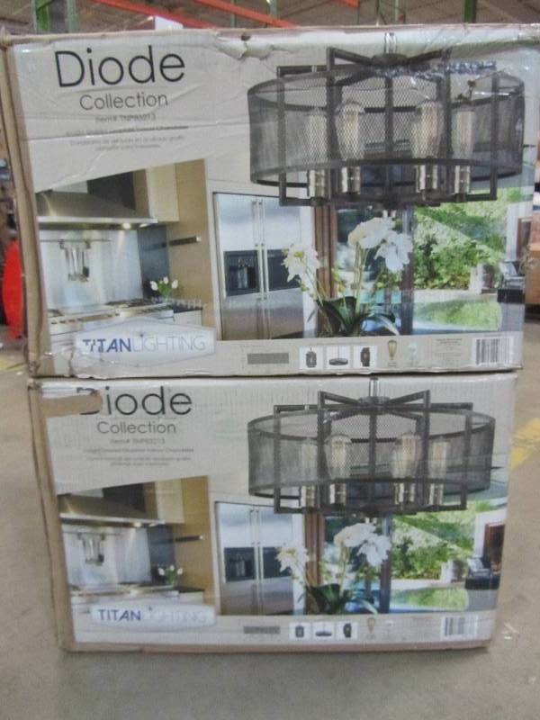lot 52 image: Titan Lighting  6-Light Silvered Graphite Indoor Chandelier(x2)