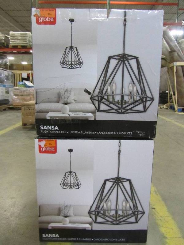 lot 56 image: Globe Electric Sansa 5-Light Dark Bronze Chandelier