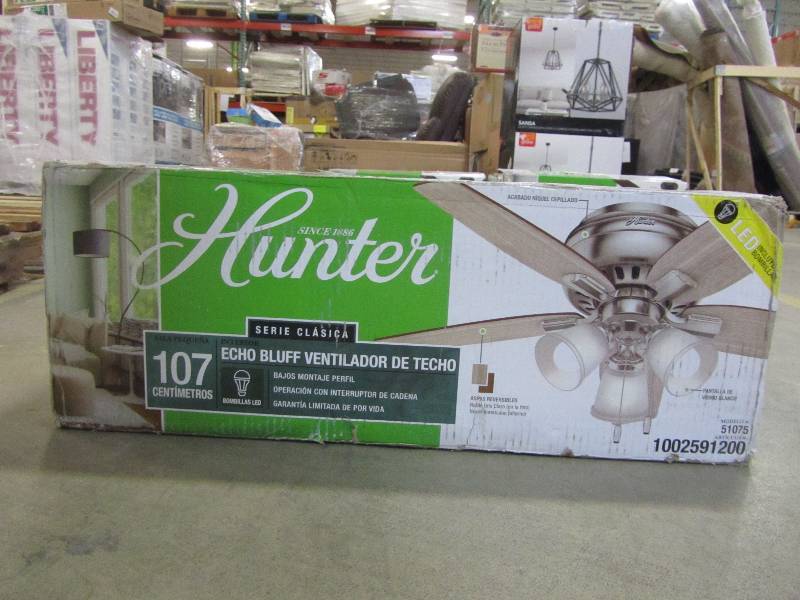 lot 61 image: Hunter Echo Bluff 42 in. LED Indoor Brushed Nickel Ceiling Fan