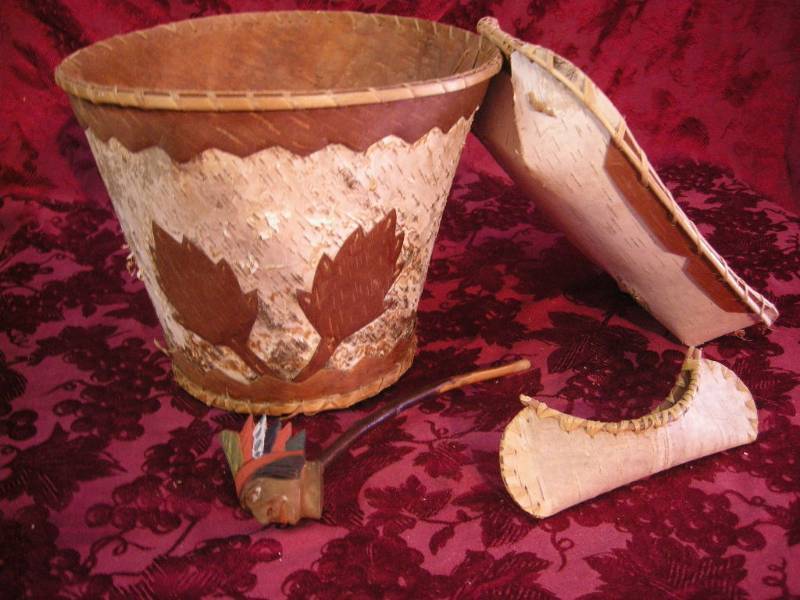 lot 83 image: Birch Bark and Wooden Pipe