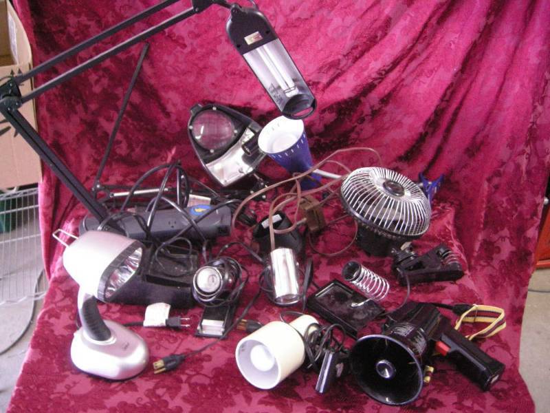 lot 147 image: Group Desk Lamps, Fans, Megahorn