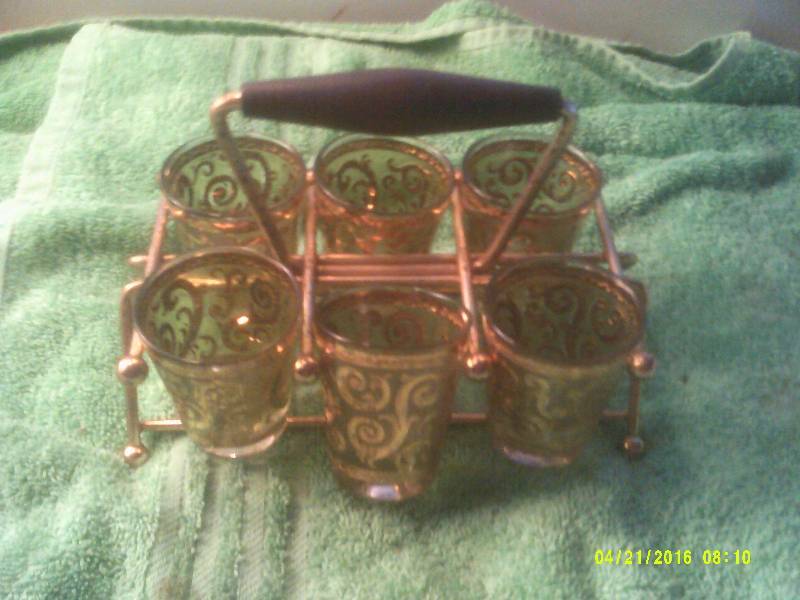 ANTIQUE SHOT GLASSES AND HOLDER