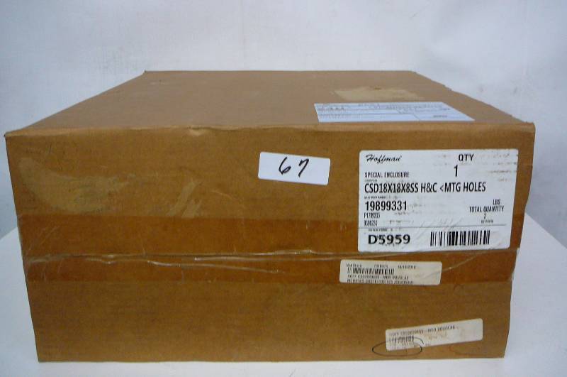 lot 67 image: Hoffman Special Enclosure CSD 18x18x8SS H&C New in Box