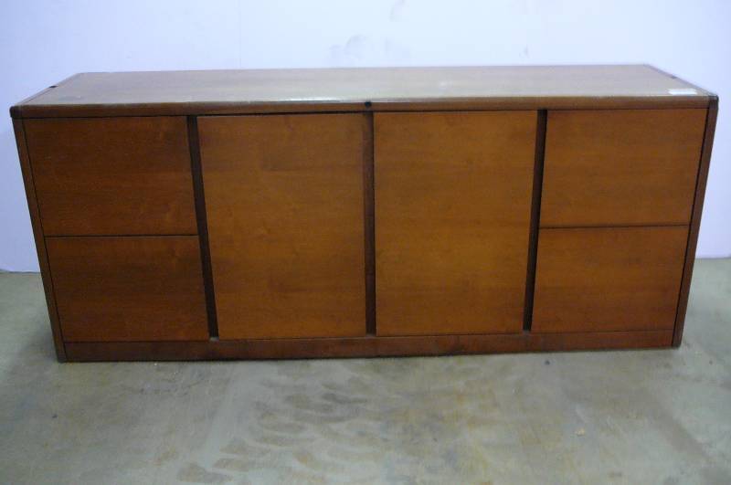 lot 101 image: Office Storage 4 File Drawers  2 Cupboard doors wooden finished both Sides 71 x 20 x 29