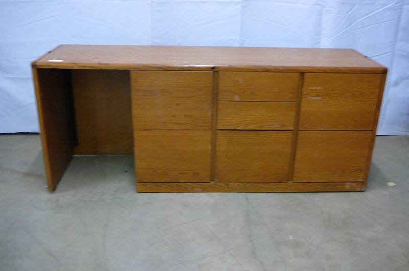 lot 111 image: Office File & Storage wooden 4 File Cabnets & 2 Drawers 72 x 20 x 29 12 with keys