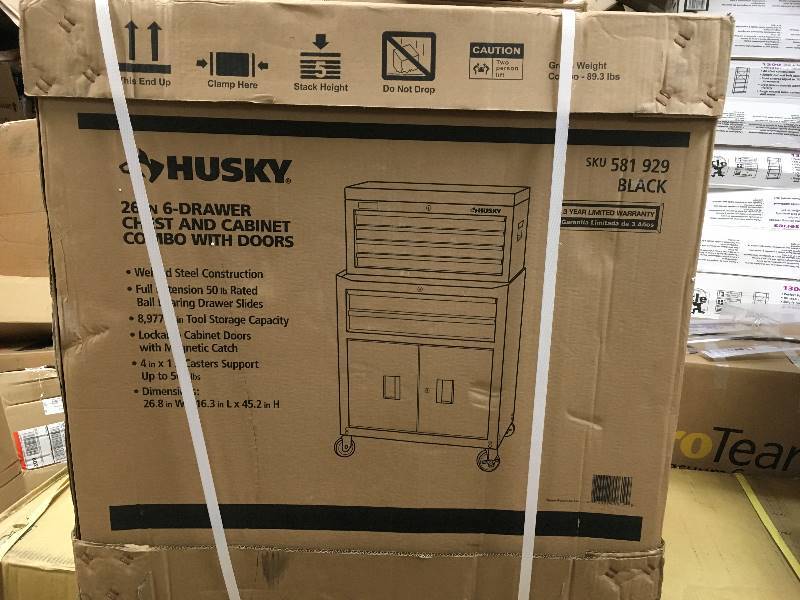 Husky 26in. 6 Drawer Chest and Cabinet Combo with Doors Black new