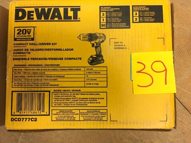 DeWalt 20-Volt Max Lithium-Ion Cordless Brushless Compact Drill Driver with (2) Batteries, Charger and Bag not used