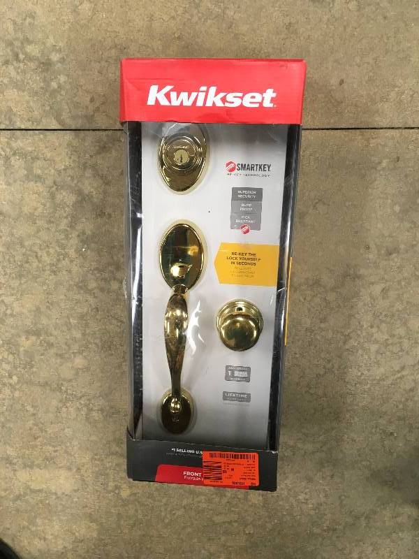 Kwikset  Chelsea Lifetime Polished Brass Single Cylinder Door Handleset with Juno Knob featuring SmartKey in good condition