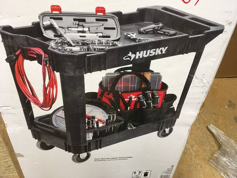 Husky . 2Shelf Utility Cart, Black in good condition KX Real Deal