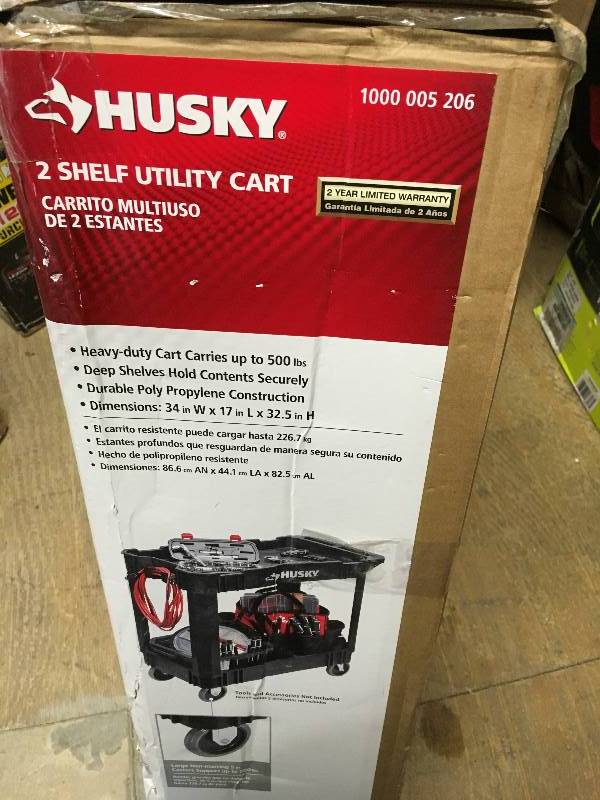 Husky . 2-Shelf Utility Cart, Black in good condition