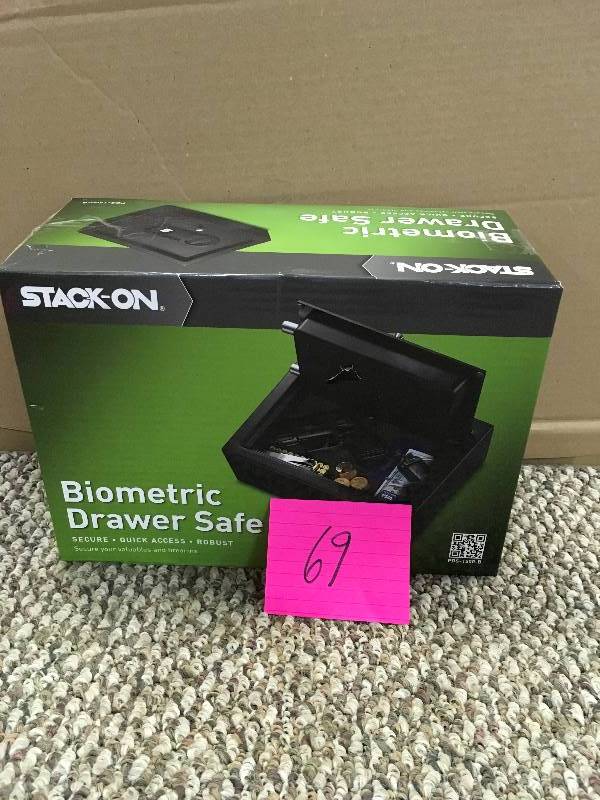Stack-On Black Biometric Lock Drawer Safe not used
