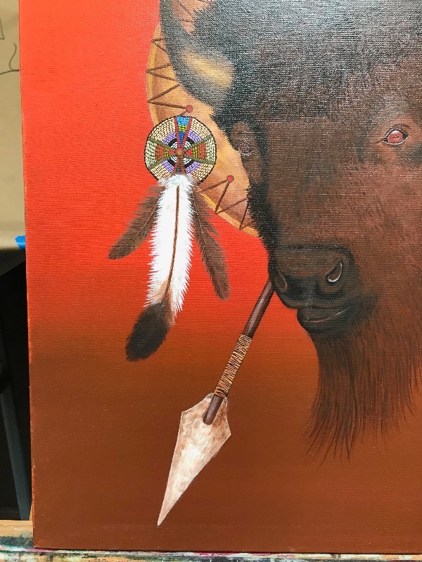 lot 153 image: BUFFALO SHIELD NATIVE AMERICAN PAINTING