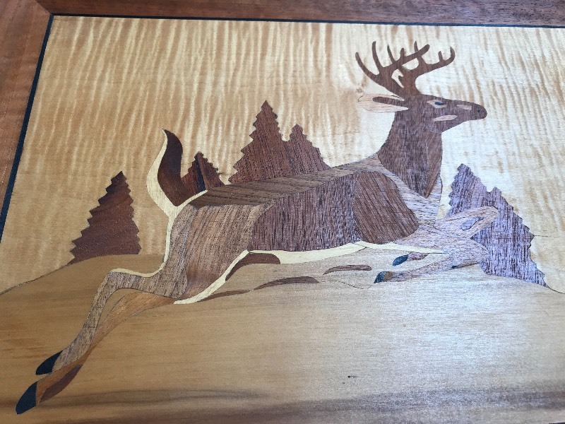 lot 159 image: BUCK ON THE RUN WOODEN ART PIECE