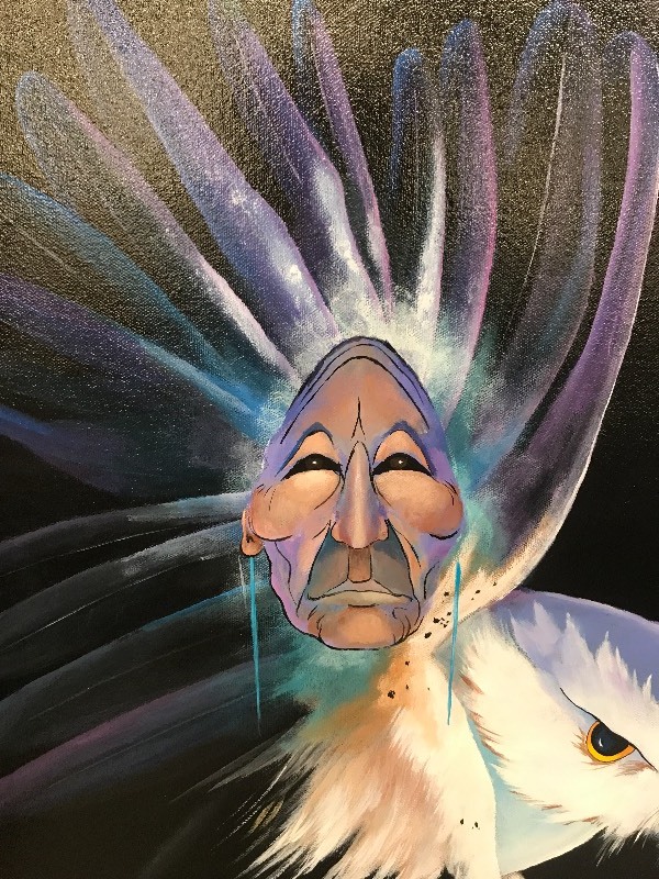 lot 205 image: OWL MOON NATIVE AMERICAN ORIGINAL PAINTING