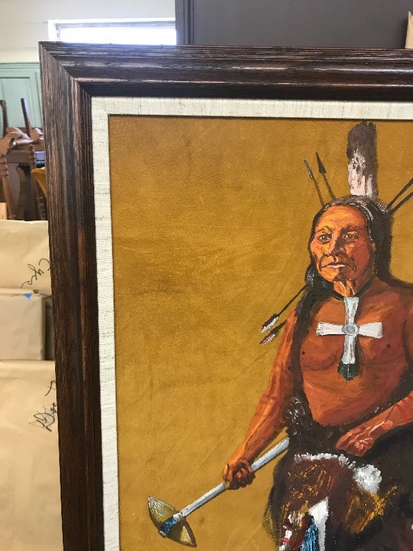 lot 224 image: IRON HAWK SIOUX NATIVE AMERICAN PAINTING ON HIDE