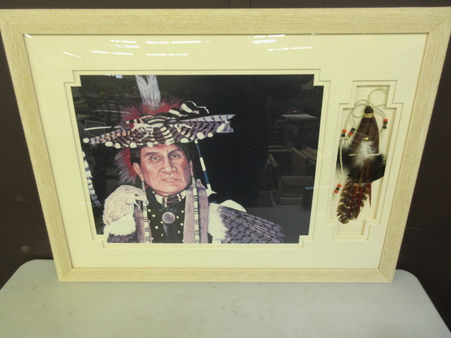 lot 245 image: HAWK WARRIOR NATIVE AMERICAN PRINT WITH INLAID DISPLAY