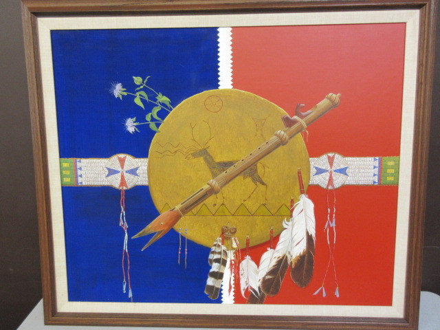 lot 249 image: WIO WESTE LOWANPI (ELK LOVE SONG) NATIVE AMERICAN ORIGINAL PAINTING