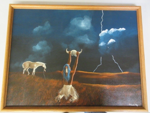 lot 263 image: THE STORM SPIRIT ORIGINAL NATIVE AMERICAN PAINTING