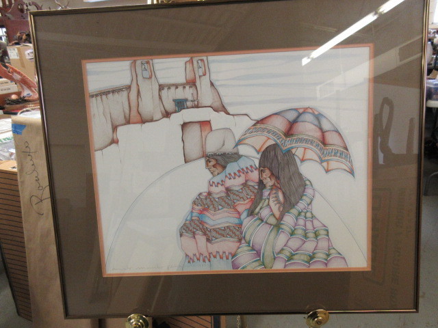 lot 240 image: WOMAN & MAN NATIVE AMERICAN PRINT