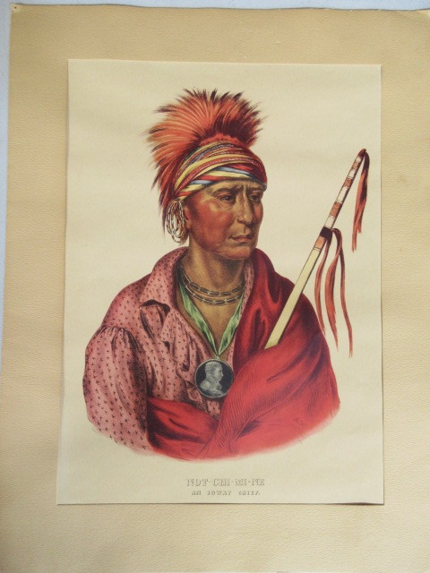 lot 305 image: AN IOWAY CHIEF NATIVE AMERICAN HAND COLORED LITHOGRAPH