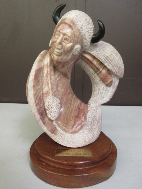 lot 365 image: BUFFALO SPIRIT ALABASTER STATUE BY ALFRED DECOTEAU