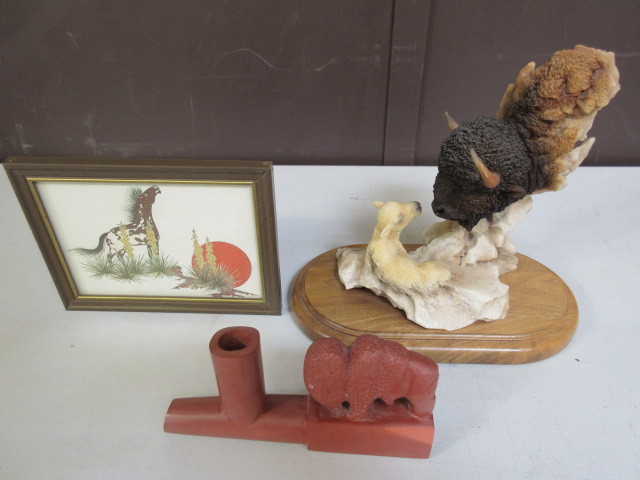 lot 378 image: PEACE PIPE, STATUE AND PICTURE