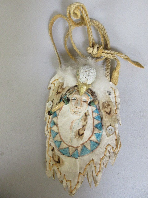 lot 417 image: LEATHER EAGLE THEMED DANCE NECKLACE