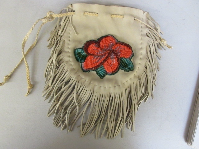 lot 428 image: BEADED, FRINGED BUCKSKIN BAG