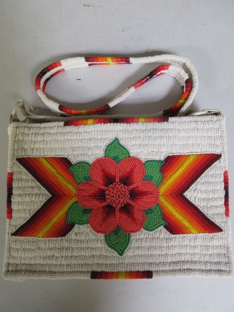 lot 434 image: COLORFUL, LEATHER, HAND BEADED PURSE