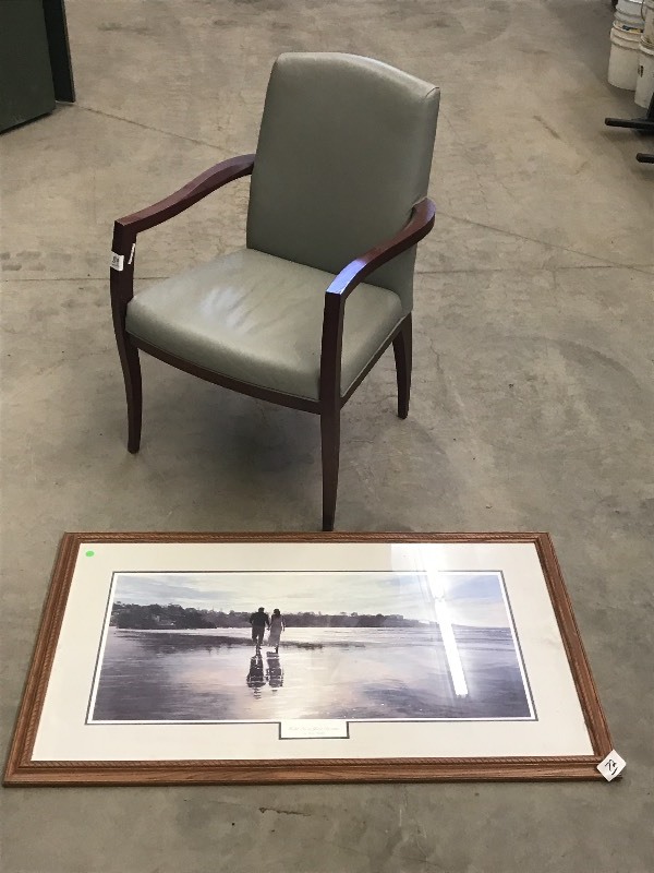 lot 89 image: (1) Padded Arm Chair & (1) Framed P...