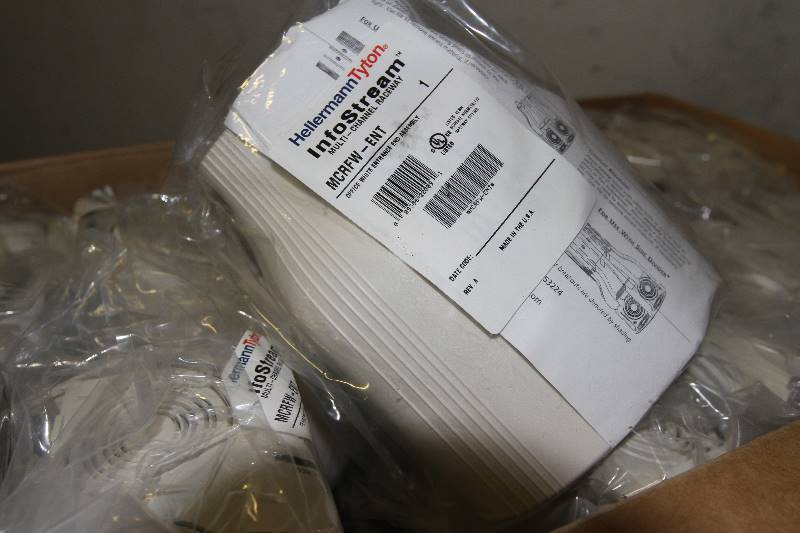 lot 76 image: Huge Lot of (28) NEW Hellermann Tyton InfoStream Multi-Channel MCRFW-ENT Raceway Fittings