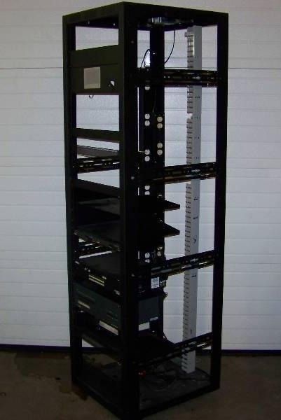 lot 80 image: Large Computer  Server  Audio & Video Equipment Rack on Castors with (2) 12 Outlet Power Strips, Rack Fans and V arious Components included