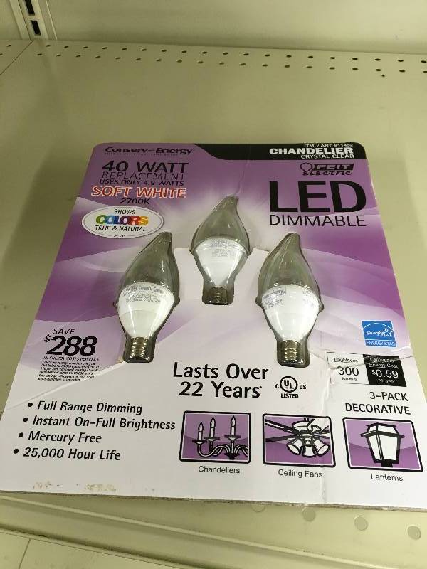 lot 172 image: FEIT LED CHANDELIER 3PK, MSRP $17.99
