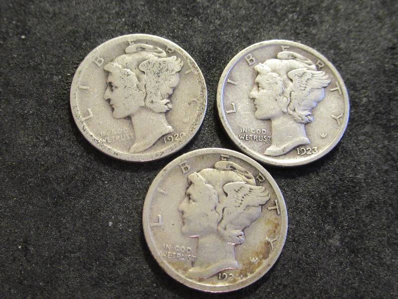 1920 D, 1923, 1924 S Mercury Dimes