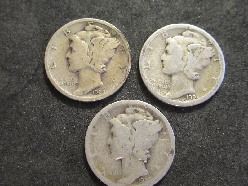 1924, 1925 S, 1926 D Mercury Dimes