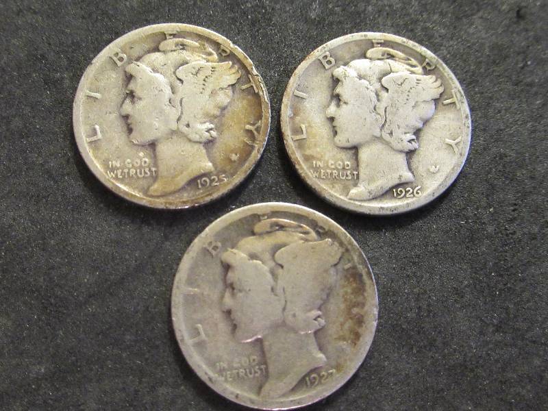 1925 S, 1926, 1927 D Mercury Dimes