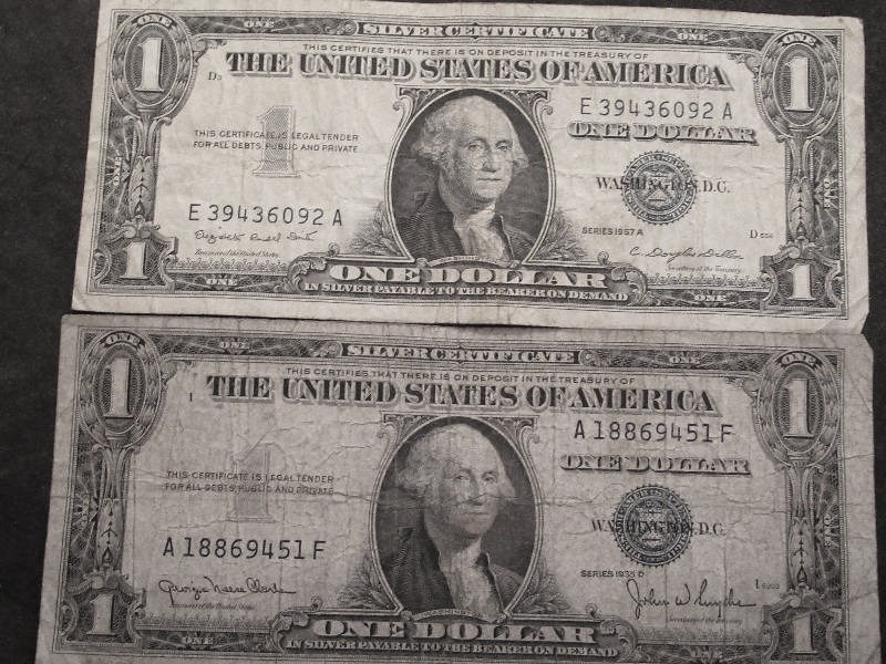 2 US One Dollar Silver Certificates 1957A & 1935D  Series