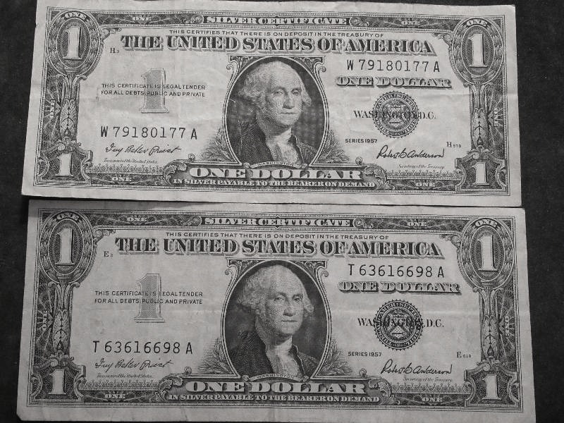 2 US One Dollar Silver Certificates 1957 Series