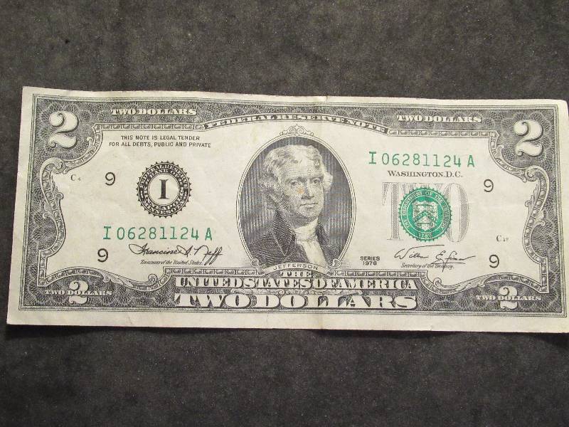 2 Dollar US Note Green Seal Series 1976