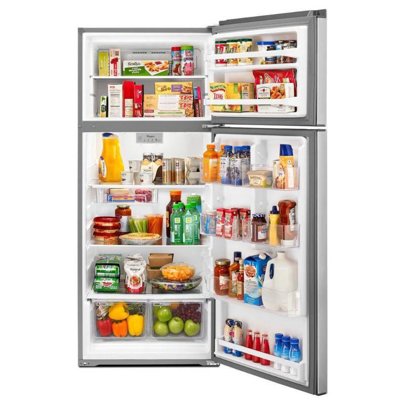 lot 7 image: BRAND NEW -  WITH WARRANTY - Whirlpool MODEL # (WRT518SZFM) -  28 in. W 17.6 cu. ft. Top Freezer Refrigerator in Stainless Steel - MSRP $ 699.99