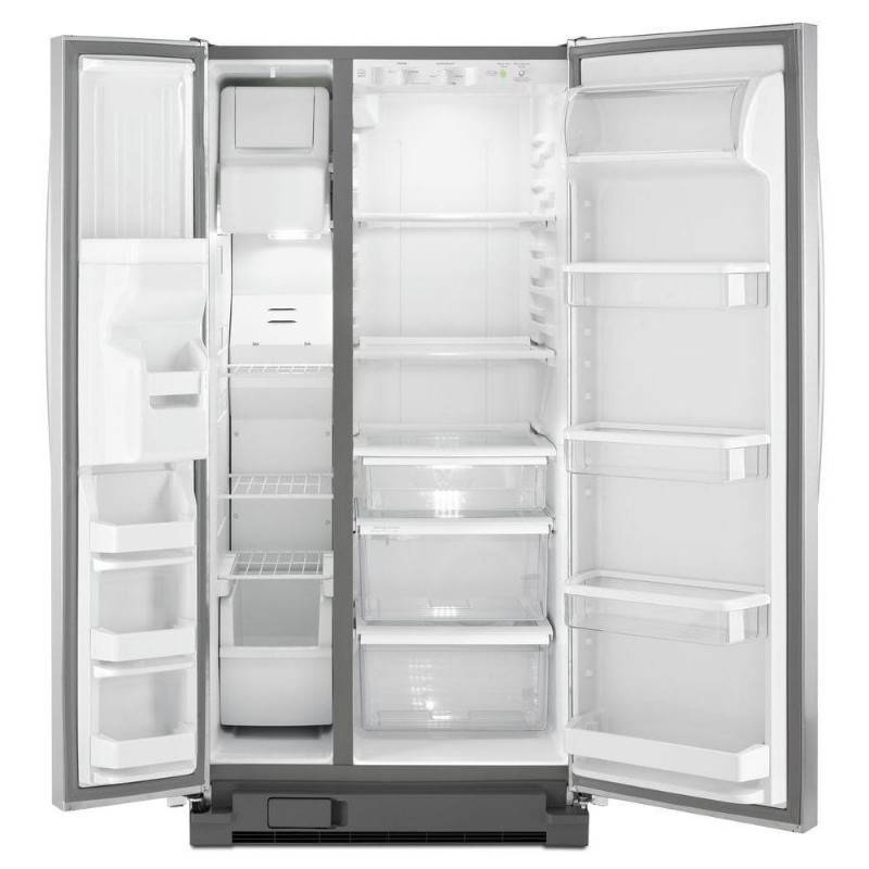 lot 10 image: BRAND NEW WITH WARRANTY - Whirlpool MODEL #(WRS322FDAM) -  33-inch Wide Side-by-Side Refrigerator with LED Lighting - 22 cu. ft. - Monochromatic Stainless Steel - MSRP $ 1299.99