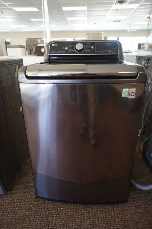 lot 16 image: NEW SCRATCH AND DENT - LG  MODEL # (WT7600HKA) - Top-Loading Washer - Black stainless Steel -   MSRP $ 1199.99 - TESTED WORKS